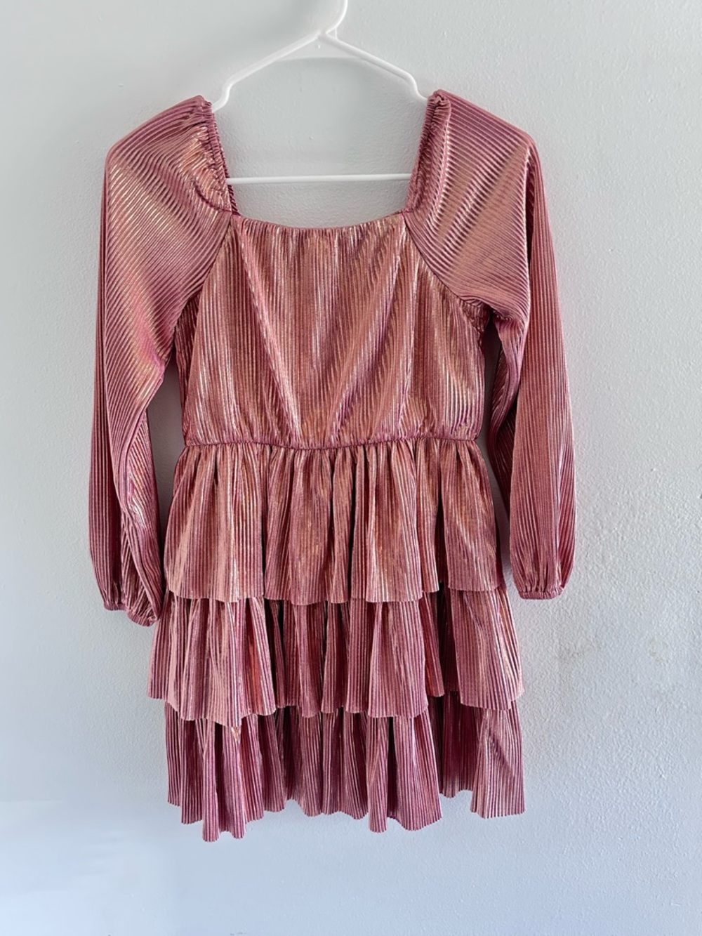 GB girls Rose Metallic Tiered Long-Sleeve Dress